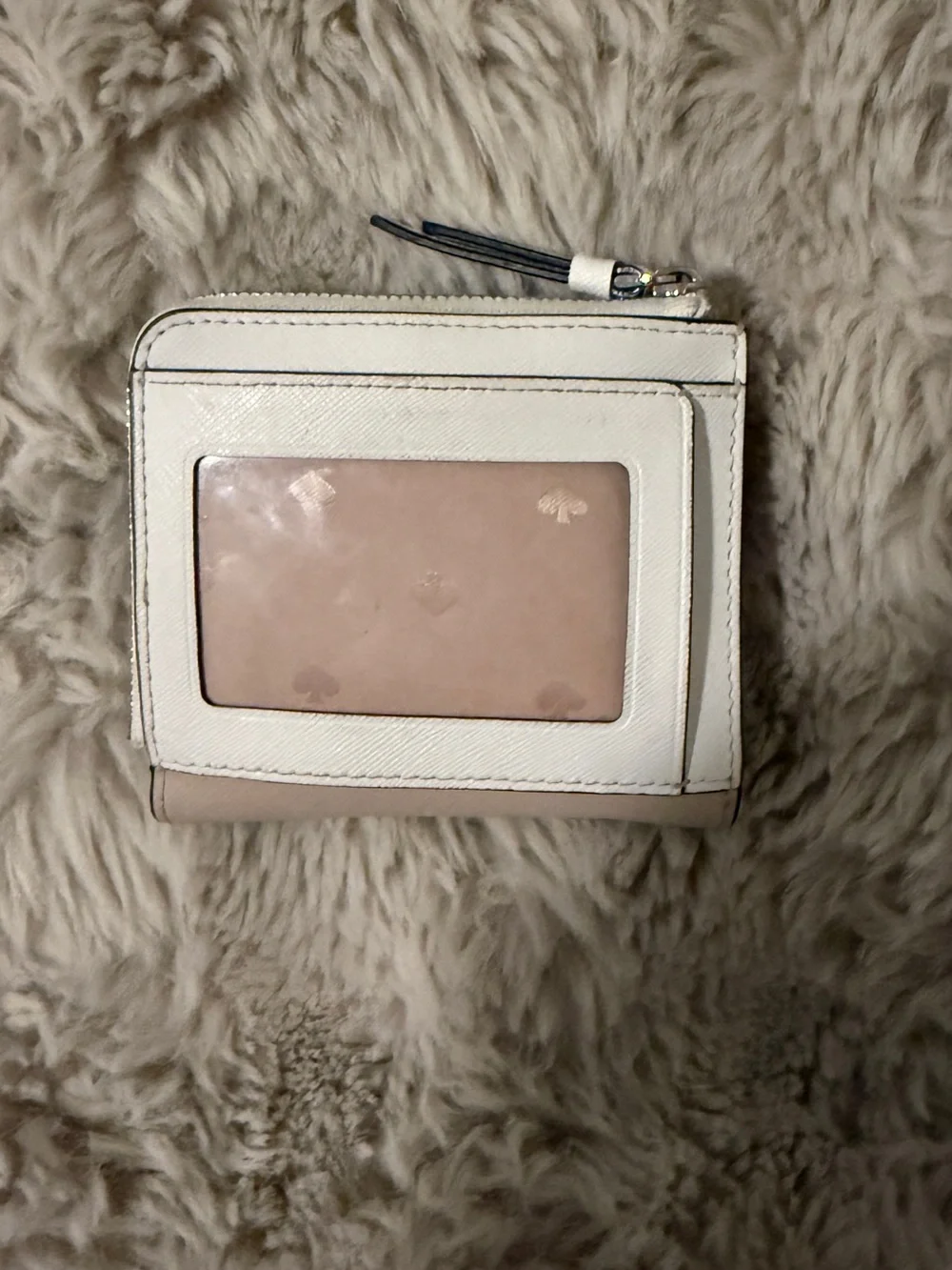 Kate Spade Two-Tone Compact Zip Wallet in White and Blush
